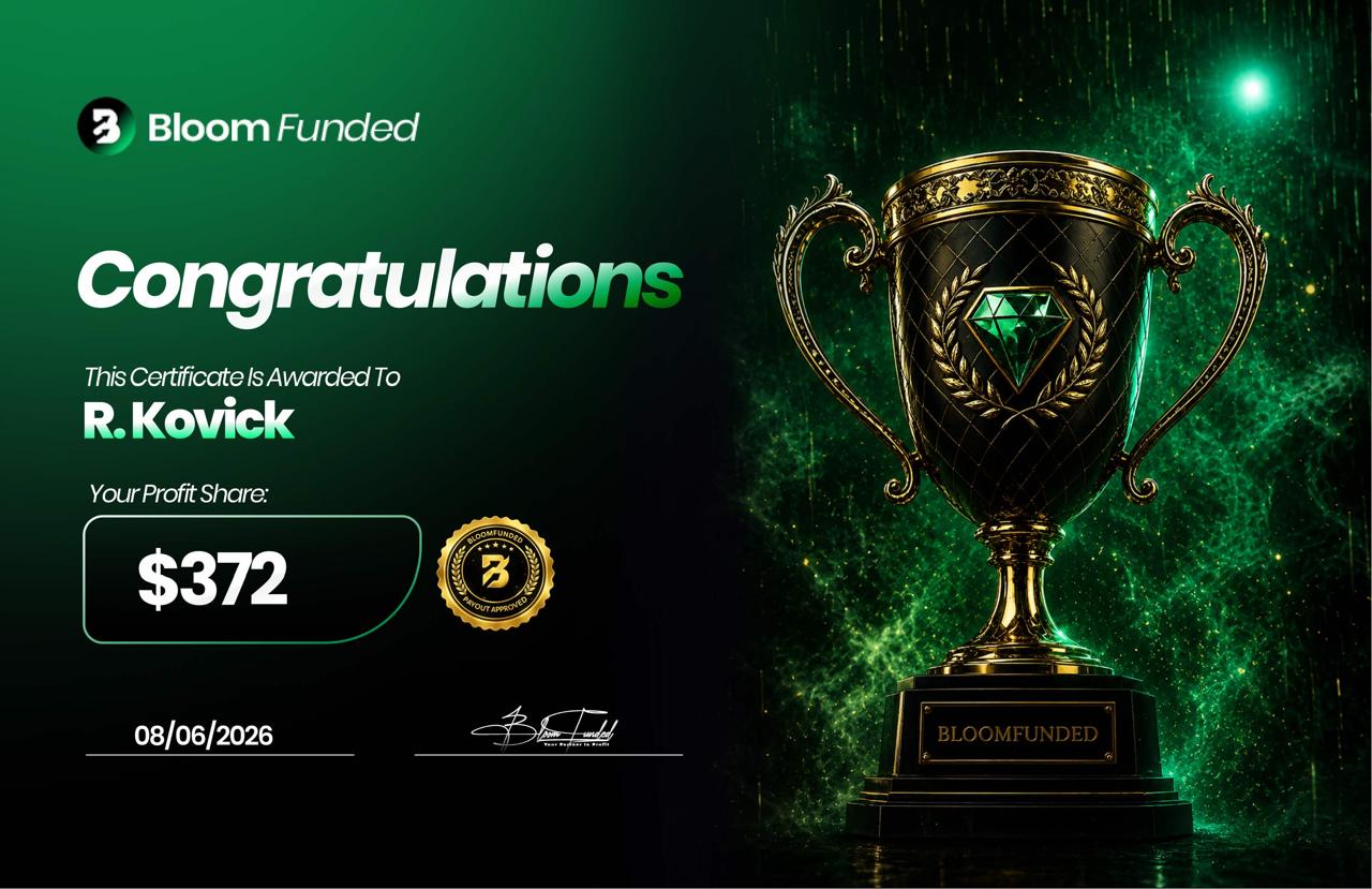 BloomFunded payout certificate awarded to R. Kovick for $372