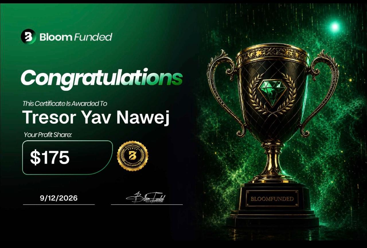 BloomFunded payout certificate awarded to Tresor Yav Nawej for $175