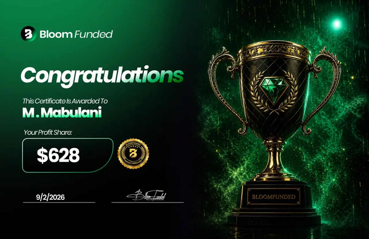 BloomFunded payout certificate awarded to M. Mabulani for $628